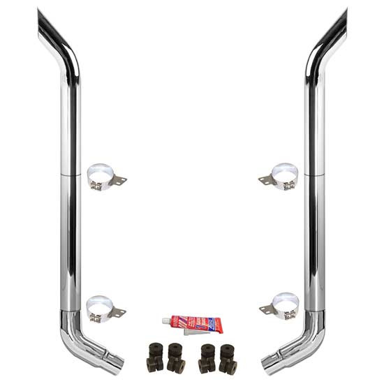 BESTfit 8-5 X 114 Inch Chrome Exhaust Kit W/  Bull Hauler Turn Top Stack  OE Style Elbows  Peterbilt (2005-Newer) 55 Inch Quiet Spools Non-Unibilt