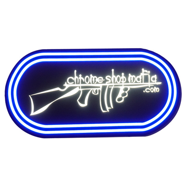 Chrome Shop Mafia - Neon Wall Sign Blue W/ White Tommy Gun Logo