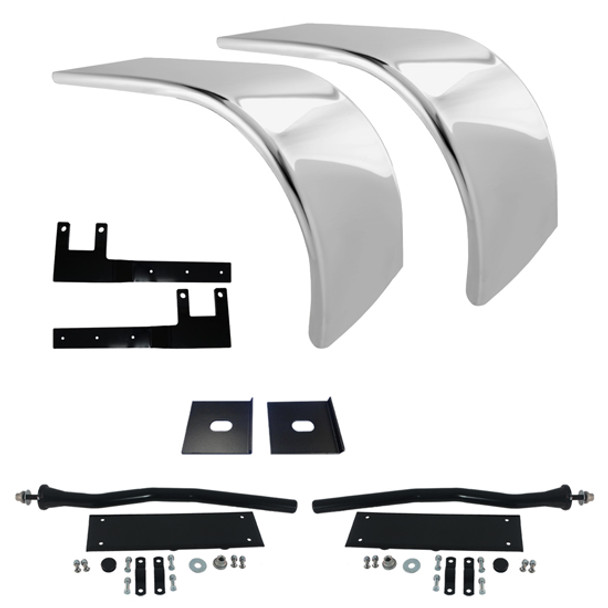 Vendetta Premium Stainless Steel Half Fenders - 33.5 Inch W/ Mounting Kit For Kenworth AG400L Suspensions