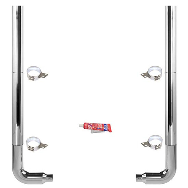 BESTfit 7-5 X 108 Inch Chrome Exhaust Kit W/ Flat Top Stacks, Long Drop Elbows & Standard Spools W/Out Tee For Peterbilt 359 1967 - 1987