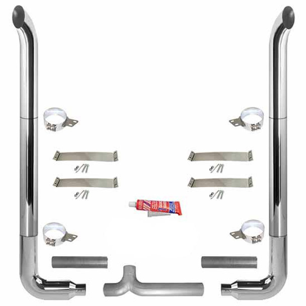 BESTfit 7-5 X 108 Inch Chrome Exhaust Kit W/ West Coast Turnout Stacks, Long Drop Elbows & 5” Tee For Peterbilt 359 1967 - 1987