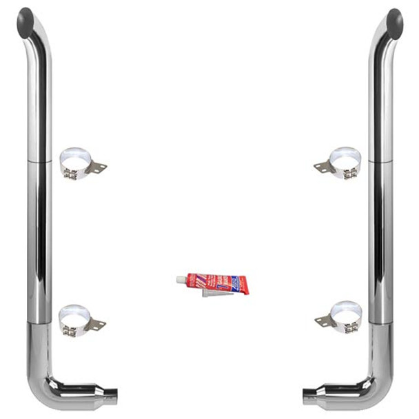 BESTfit 8-5 X 114 Inch Chrome Exhaust Kit W/ West Coast Turnout Stacks, Long Drop Elbows & Standard Spools W/Out Tee For Peterbilt 359 1967 - 1987