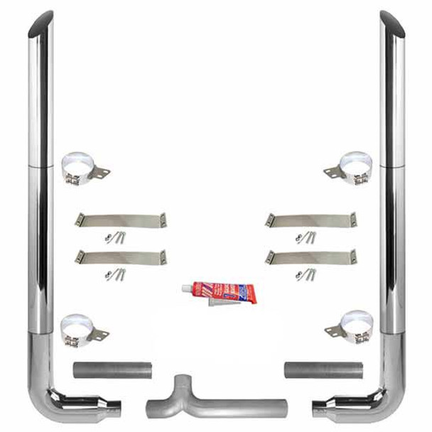 BESTfit 8-5 X 108 Inch Chrome Exhaust Kit W/ Miter Stacks, Long Drop Elbows, Quiet Spools & 5” Tee For Peterbilt 359 1967 - 1987