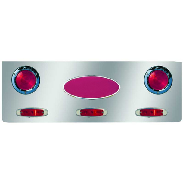 Peterbilt 379 Rear Center Panel - 2 Rnd 4 Inch & 3 Supernova Light Holes With Stainless Steel Back Plate Peterbilt 379 Rear Center Panel - 2 Rnd 4 Inch & 3 Supernova Light Holes With Stainless Steel Back Plate