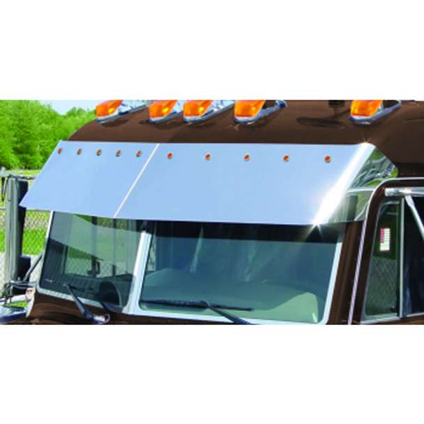 11 Inch Stainless Steel Blind Mount Drop Visor With 10 Bullseye Lights - Amber LEDS / Amber Lens Fits Peterbilt