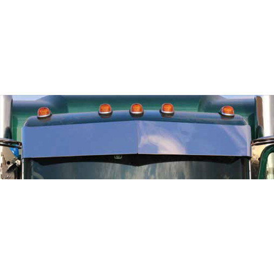 Peterbilt Ultra Cab & Flat Top 13 Inch Stainless Steel Blind Mount Drop Visor W/ 10 Front Button Lights- Amber LED/ Amber Lens