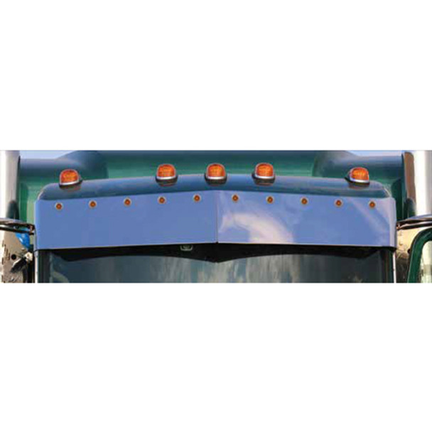 Peterbilt 10 Inch Stainless Steel Blind Mount Drop Visor W/ 10 Front Bullseye Lights- Amber LED/ Amber Lens