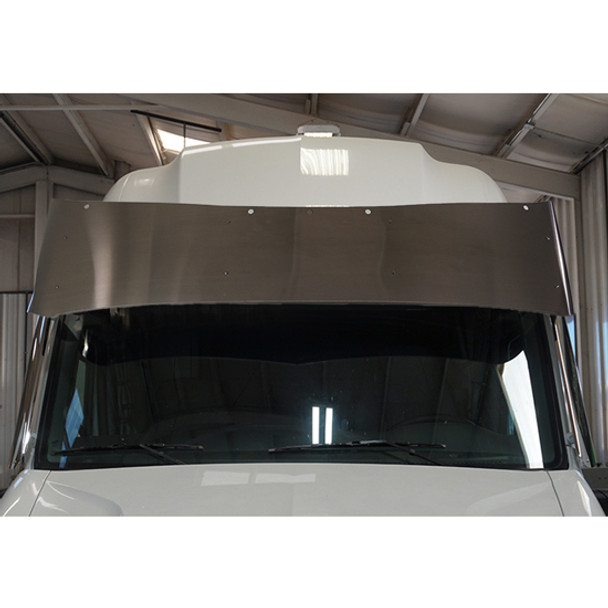 Peterbilt 579 Gen II W/ Wind Vanes 18.5 Inch Aluminum Curved Visor With 5 Rnd 3/4 Inch Light Holes By CSM Peterbilt 579 Gen II W/ Wind Vanes 18.5 Inch Aluminum Curved Visor With 5 Rnd 3/4 Inch Light Holes By CSM
