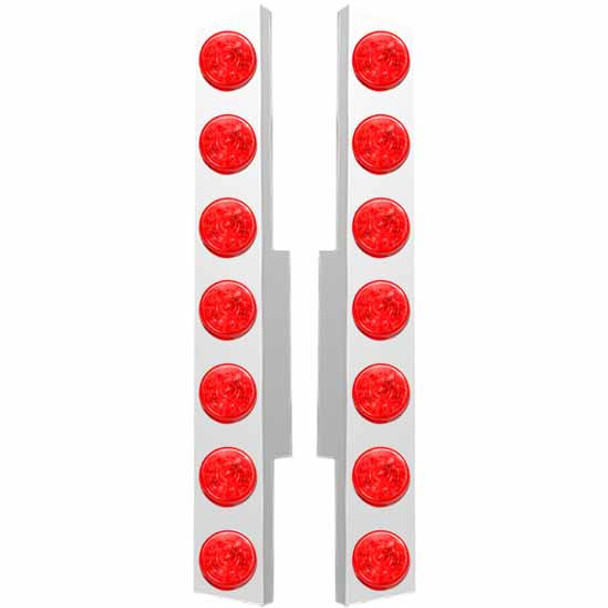 Valley Chrome Stainless Steel Rear Air Cleaner Panels With 7 Round 2 Inch Red LED Lights & Red Lens for Peterbilt 377, 378, & 379 with Vortox Air Cleaners