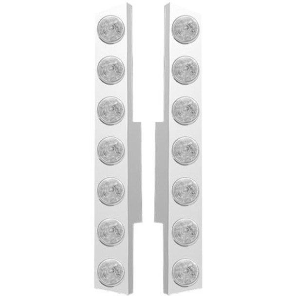 Valley Chrome Stainless Steel Rear Air Cleaner Panels With 7 Round 2 Inch Red LED Lights for Peterbilt 377, 378, & 379 with Vortox Air Cleaners