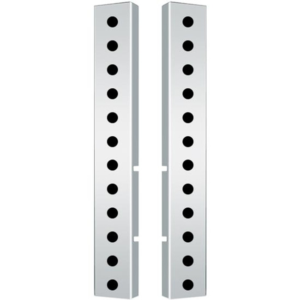 Valley Chrome Stainless Steel Front Air Cleaner Panels With 12 Bullseye Light Cutouts for Peterbilt 378/379 with Vortox Air Cleaners