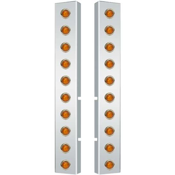 Stainless Steel Front Air Cleaner Light Bars with 10 Bullseye Amber LED and Amber Lens – Fits Peterbilt 378/379 with Vortox Air Cleaners