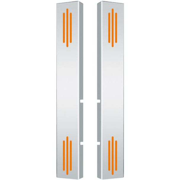 Stainless Steel Front Air Cleaner Light Bars with 2 Slotted Amber LED Lights and Amber Lens – Fits Peterbilt 378/379 with Vortox Air Cleaners