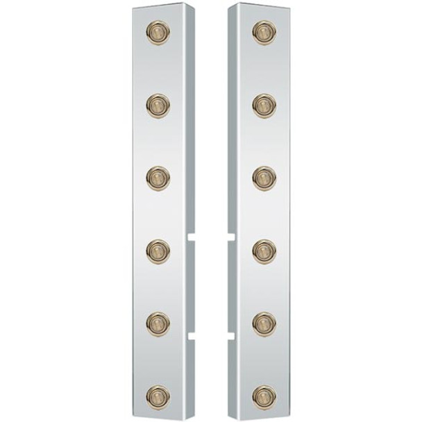 Stainless Steel Front Air Cleaner Light Bars with 6 Bullseye Amber LED Lights & Clear Lens – Fits Peterbilt 378/379 with Vortox Air Cleaners