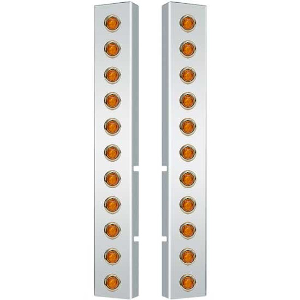 Stainless Steel Front Air Cleaner Light Bars with 11 Bullseye Amber LED and Amber Lens – Fits Peterbilt 378/379 with Vortox Air Cleaners Stainless Steel Front Air Cleaner Light Bars with 11 Bullseye Amber LED and Amber Lens – Fits Peterbilt 378/379 with Vortox Air Cleaners