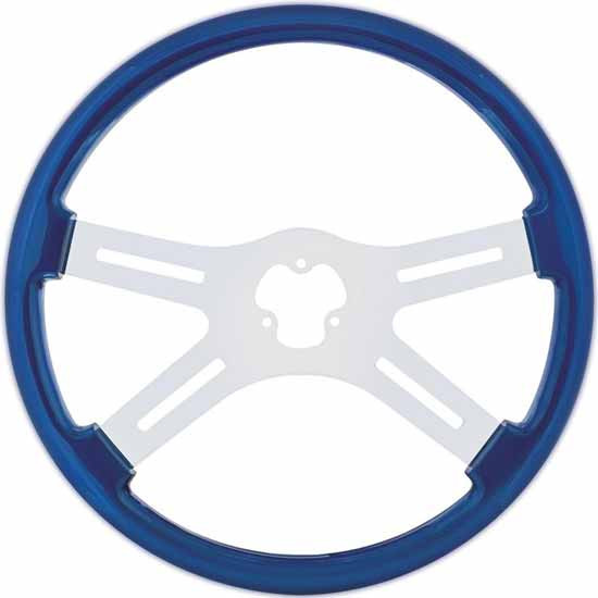 Peterbilt 18 Inch Chrome 4 Spoke Blue Wood Steering Wheel For 04/1998-Newer