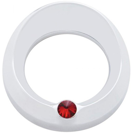 3 3/4 Inch Chrome Speedometer Tachometer Gauge Bezel W/ Visor & Red Jewel