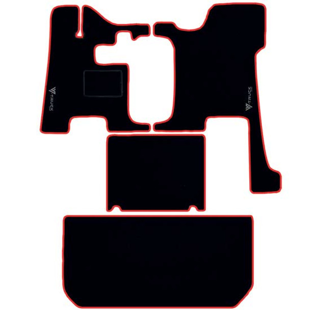 Peterbilt 386 With Mid-Roof Sleeper Black/Red 5 Piece Carpet Floor Mat Set