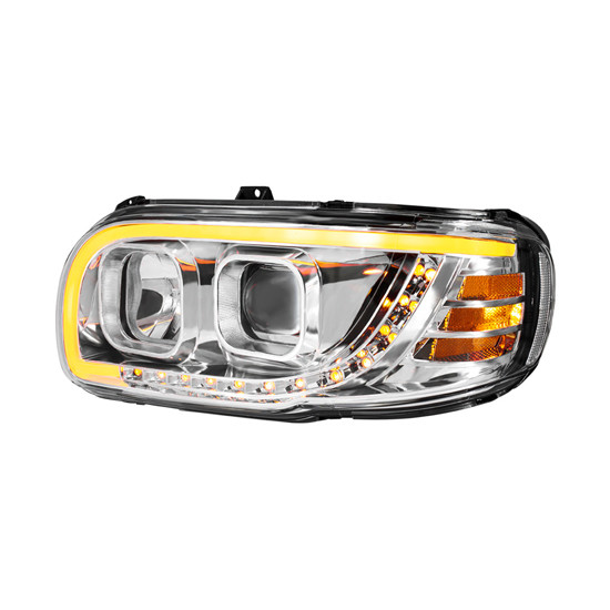 Chrome Projection Headlight with LED Turn Signal and Light Bar - Driver Side