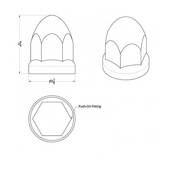 1.5 X 2.75 Inch Chrome Plastic Bullet Push-On Nut Cover W/ Flange  - Pack Of 20 1.5 X 2.75 Inch Chrome Plastic Bullet Push-On Nut Cover W/ Flange  - Pack Of 20