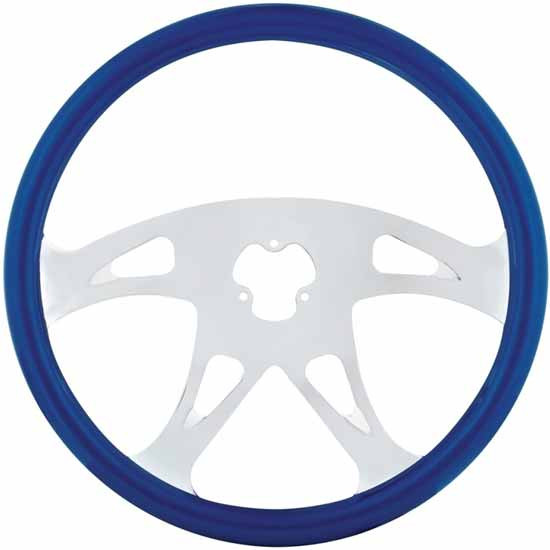 Kenworth 18 Inch Chrome 4 Spoke Triangle Cutout Blue Wood Steering Wheel Kit For 04/1997-03/2001
