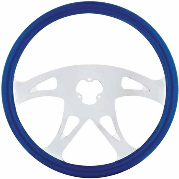 Kenworth 18 Inch Chrome 4 Spoke Triangle Cutout Blue Wood Steering Wheel Kit For 2003-Newer