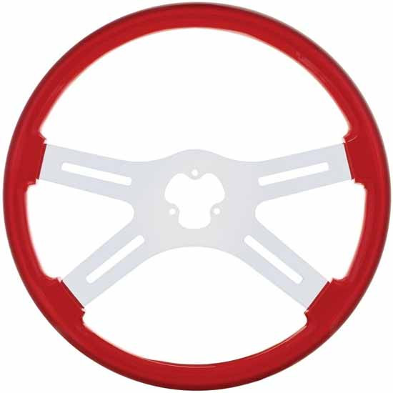 Kenworth 18 Inch Chrome 4 Spoke Red Wood Steering Wheel Kit For  Tilt & Telescopic