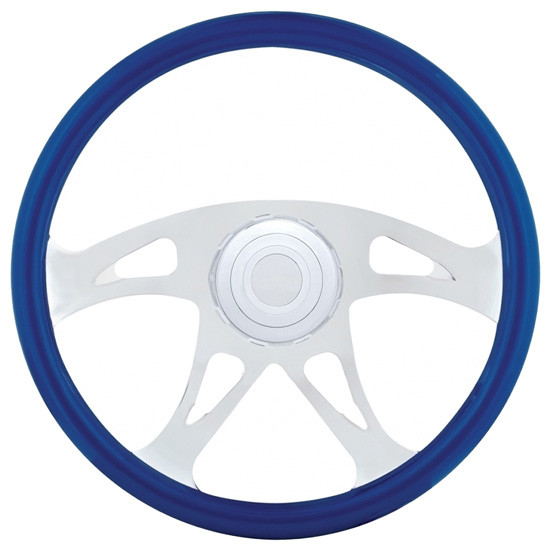 Kenworth 18 Inch Chrome 4 Spoke Triangle Cutout Blue Wood Steering Wheel Kit For  Tilt & Telescopic