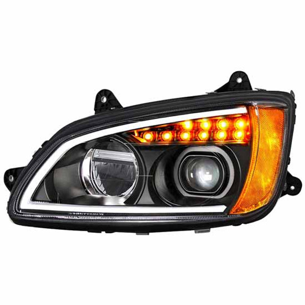 Kenworth T660 Black Full LED Projector Headlight, Driver Side W/ Turn Signal & Position Light Bar