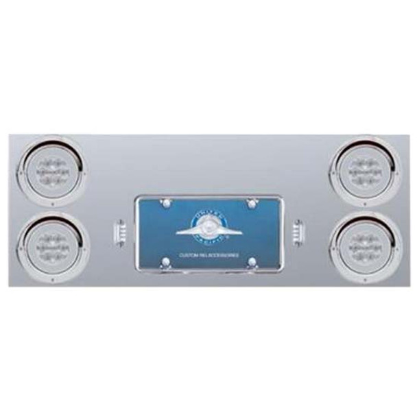 430 SS Rear Center Panel W/ Four 21 LED 4 Inch Glo Lights With Visors And Chrome Plated License Frame