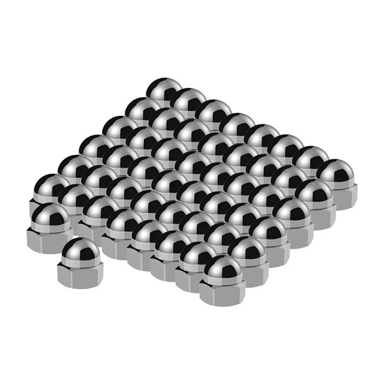 3/4 x 15/16 Inch Chrome Die-Cast Acorn Nut Covers – 50-Piece Set