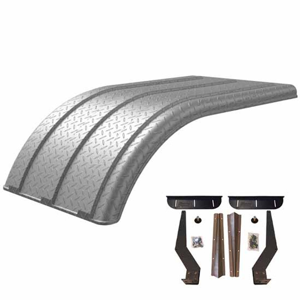 Silver Diamond Plated Finish Polyethylene Minimizer Work Horse Series Dual Tire Half Fenders with Stainless Steel Weld-On Mounting Brackets - 50 X 26 X 12 Inch