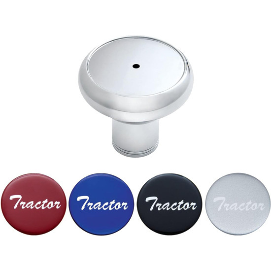 Deluxe Chrome Aluminum Screw-On Air Valve Knob With Multi-Color Glossy Tractor Stickers