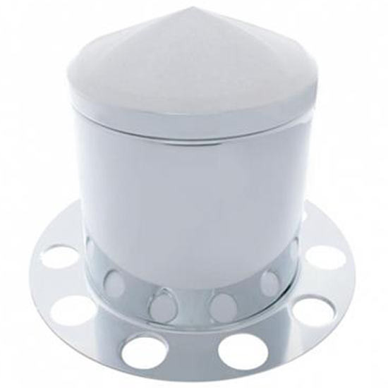 Chrome Pointed Rear Axle Cover 3 PC Kit W/ Removable Hubcap & Ring For 33 MM Nut Covers - Steel / Aluminum Wheel