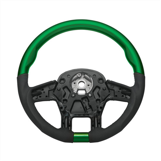 18-Inch YourGrip Glossy Candy Emerald Green Wood and Black Leather Steering Wheel