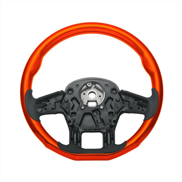 18-Inch YourGrip Glossy Cadmium Orange Wood Steering Wheel for Peterbilt 579 and Kenworth T680