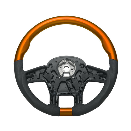 18-Inch YourGrip Glossy Candy Cadmium Orange Wood and Black Leather Steering Wheel