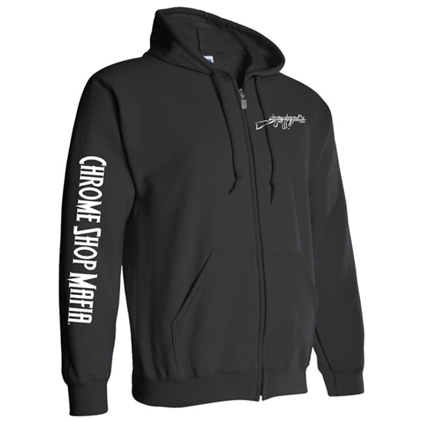 Black Zip-Up Hoodie with Chrome Shop Mafia Tommy Gun Logo - X-Large Black Zip-Up Hoodie with Chrome Shop Mafia Tommy Gun Logo - X-Large