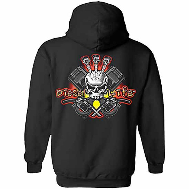 Diesel Life Black & Red Skeleton Logo Hoodie - Medium