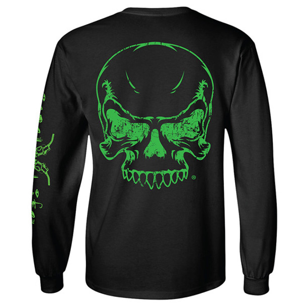 Diesel Life Neon Green Skull Black Long Sleeve T-Shirt - Medium