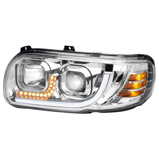 Chrome Projection Headlight W/ Dual Function Light Bar- Driver Side For Peterbilt 388, 389