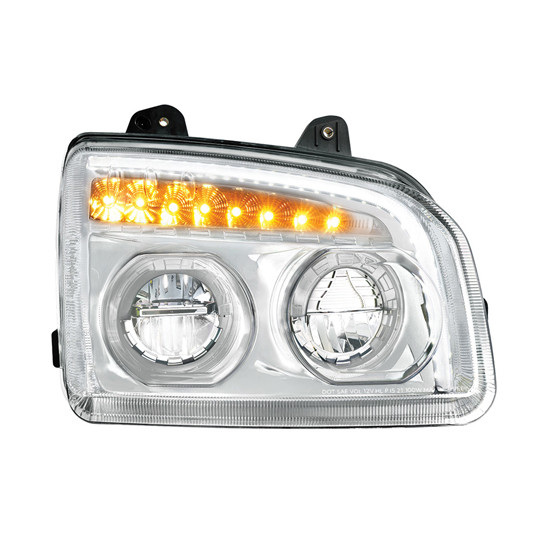Passenger Side High Power LED Chrome Headlight W/ LED Turn Signal & Light Bar For Kenworth T880