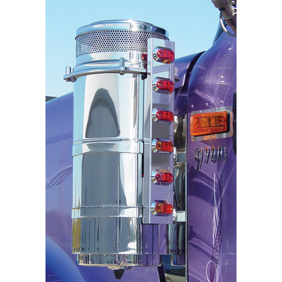 20.25 Inch Stainless Steel Rear Air Cleaner Panel W/ 12 Challenger Lights- Red LED/ Red Lens For International 9900i/ix