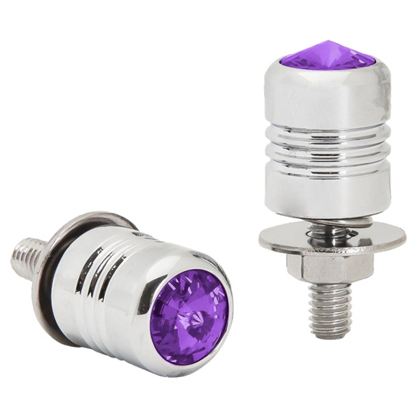 Chrome Aluminum License Plate Fastener Set W/ Purple Jewels Chrome Aluminum License Plate Fastener Set W/ Purple Jewels