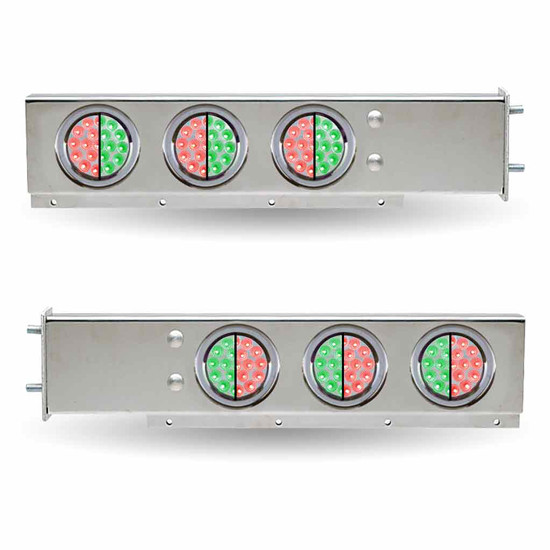 30 Inch Stainless Steel Dual LED Mud Flap Hangers W/ Red & Green LED With Clear Lens- 3/4 Inch Bolt Spacing