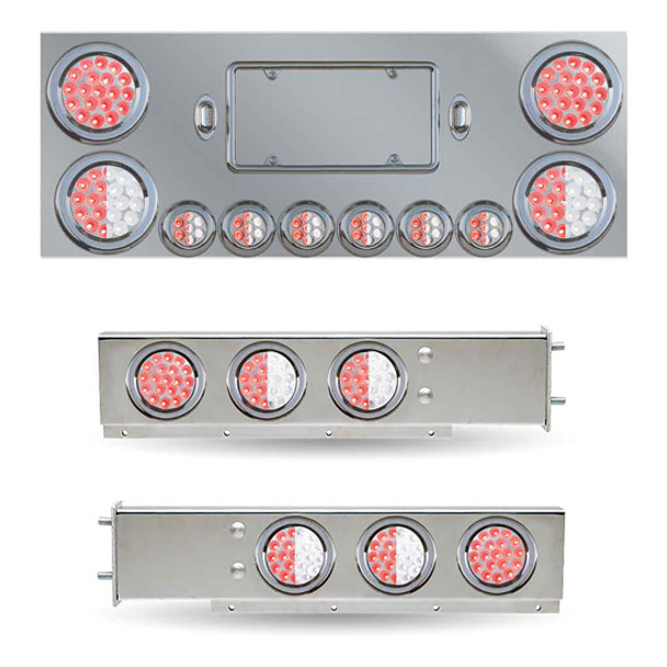 3.75 Inch Bolt Spacing Dual LED Mud Flap Hangers & Center Panel Rear Accessory Kit- Red & White LED/ Clear Lens 3.75 Inch Bolt Spacing Dual LED Mud Flap Hangers & Center Panel Rear Accessory Kit- Red & White LED/ Clear Lens