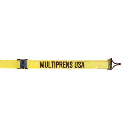 2 Inch X 12 Ft Cam Buckle Strap W/ E Fittings & F Wire Hooks- 500 Lb WLL, 1500 Lb Breaking Strength- Yellow W/ Black Stencil