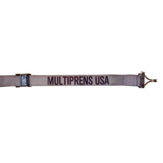 2 Inch X 16 Ft Cam Buckle Strap W/ E Fittings & F Wire Hooks- 500 Lb WLL, 1500 Lb Breaking Strength- Gray W/ Black Stencil