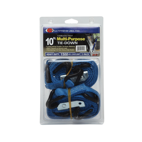 1 Inch X 20 Ft Blue Cam Buckle Strap With Vinyl Wire Hooks & D Rings- 2 Pack