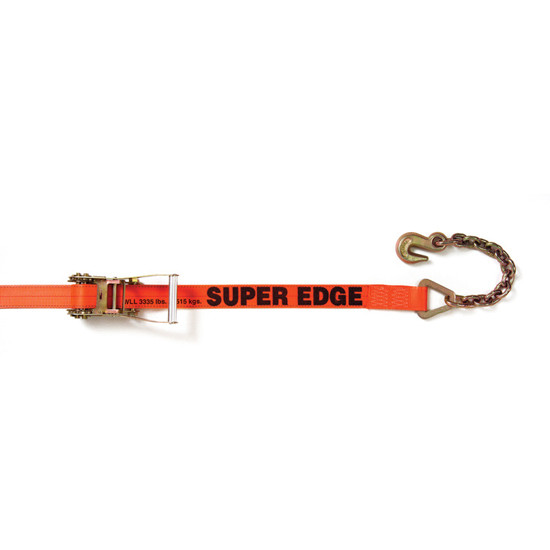 2 Inch X 30 Ft Super Edge Ratchet Strap With #316 18 Inch Chain Anchor- 3335 Lb WLL